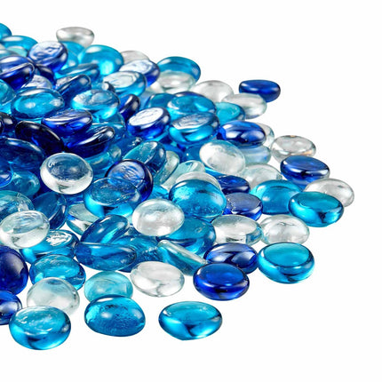 Fire Pit Glass Beads, 10 lb, 3/4 in Mixed Blue Clear