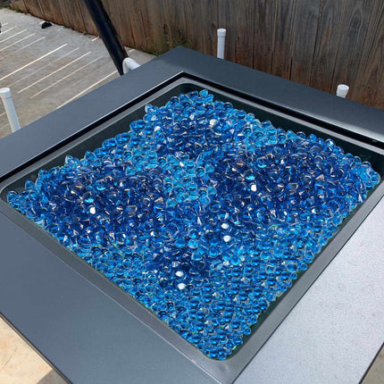Fire Pit Glass Beads, 20 lb, 1 in, Caribbean Blue
