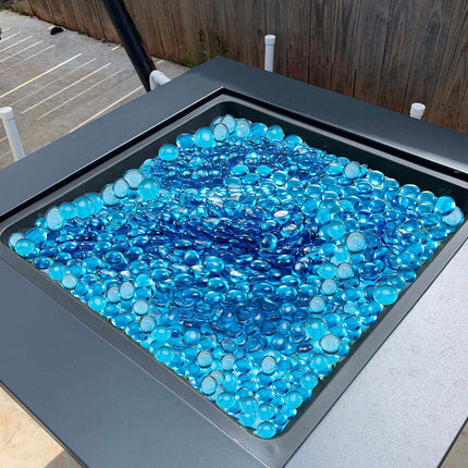 Fire Pit Glass Beads, Caribbean Blue, 10 lb, 3/4 in