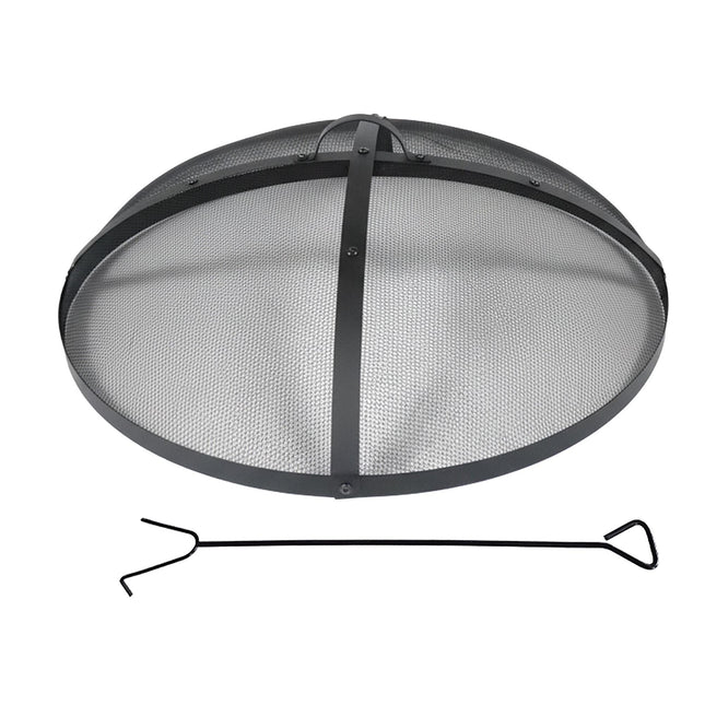 Ochrana ohniště proti jiskrám, kulatá kovová síť, včetně pohrabáče, 70 cm