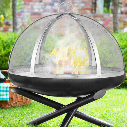 Fire Pit Spark Screen Lid, 36-Inch Stainless Steel, Handles