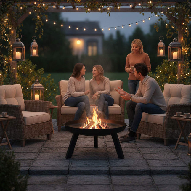 Fire Pit with Poker, Steel Bowl for Outdoor Use