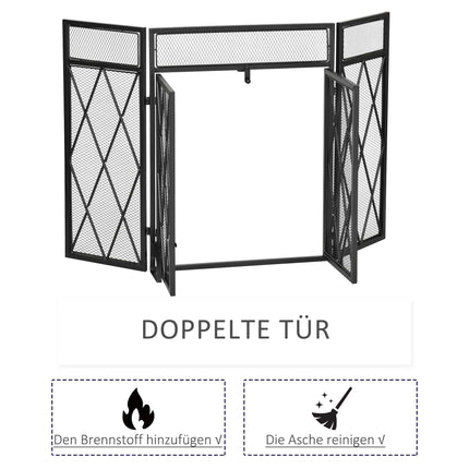 Fireplace Screen, Foldable 3-Panel, Black Metal 120x79 cm
