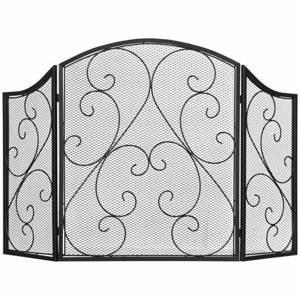 Fireplace Screen, Vintage Design, Black, 3-Panel, 66x31x81 cm