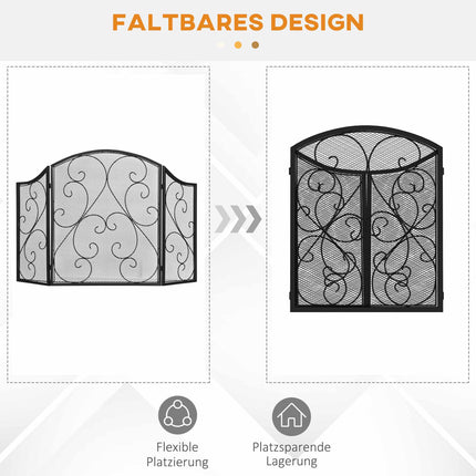 Fireplace Screen, Vintage Design, Black, 3-Panel, 66x31x81 cm