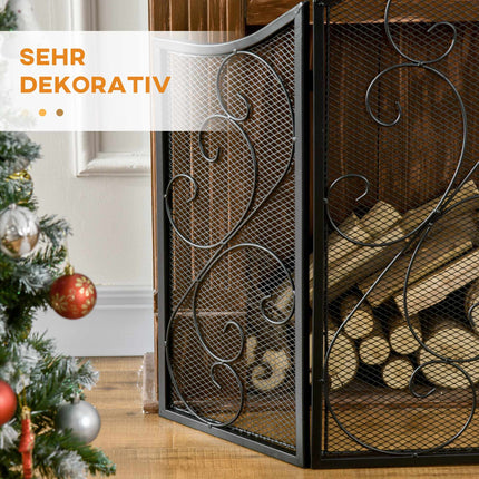 Fireplace Screen, Vintage Design, Black, 3-Panel, 66x31x81 cm