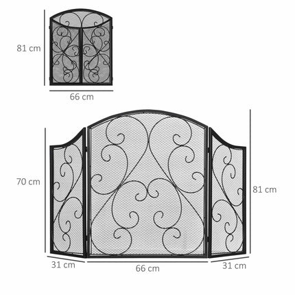 Fireplace Screen, Vintage Design, Black, 3-Panel, 66x31x81 cm