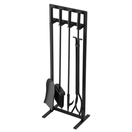 Fireplace Tool Set, 5-Piece Wrought Iron Stand, Black
