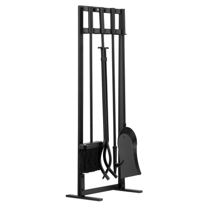 Fireplace Tool Set, 5-Piece Wrought Iron Stand, Black