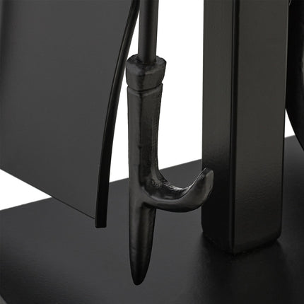 Haardgereedschapset met metalen standaard en leren handvatten