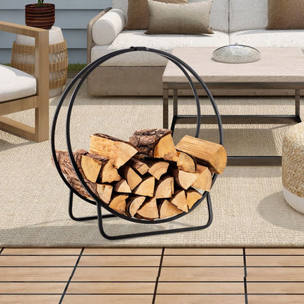 Firewood Log Hoop Rack, 60 cm, 230 kg, Metal, Black
