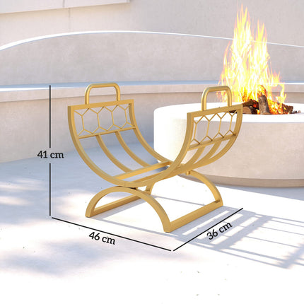 Firewood Rack, Indoor, Metal, Gold, 46x36x41cm