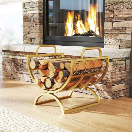 Firewood Rack, Indoor, Metal, Gold, 46x36x41cm