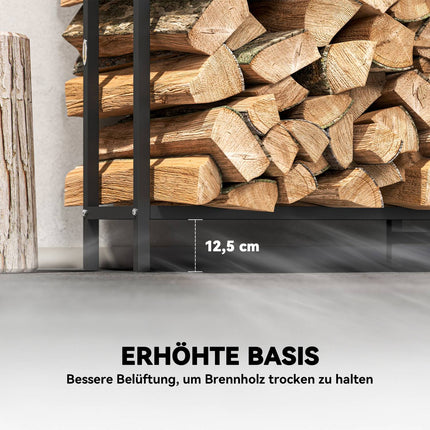 Firewood Rack, Metal, 199x30x121 cm, 300kg Capacity