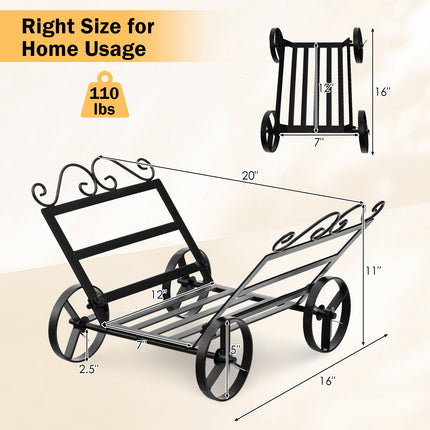 Firewood Rack With Wheels, Steel Log Holder 20 x 16 x 11