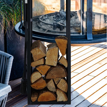 Firewood Rack with Poker, Shovel, Broom, Tongs