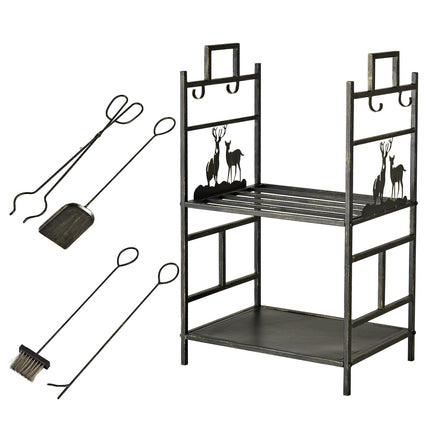 Wood stand with tools, iron, gold, 51.5 x 33 x 77 cm