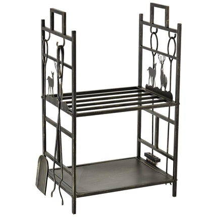 Wood stand with tools, iron, gold, 51.5 x 33 x 77 cm