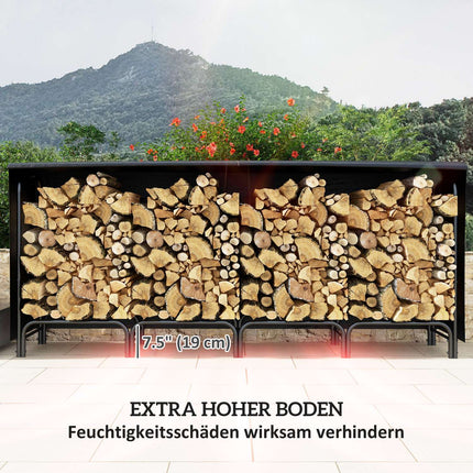 Stojan na dřevo, 0.67 m³, s taškou na nošení a krytem, kovový rám, až 200 kg, 240 x 36 x 99 cm, černý