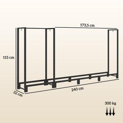 Steel wood rack - 2 sections, 3 hooks, 300 kg capacity
