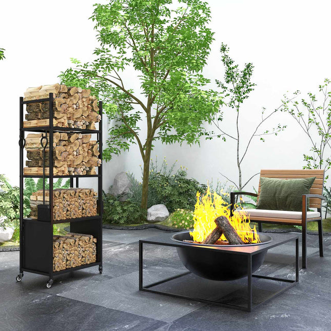 Holzregal aus Metall mit Rollen, 4 Einlegeböden, 60 kg