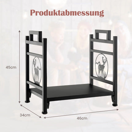 Firewood rack Metal firewood stand with handles & adjustable foot pads 46 x 34 x 45 cm Black