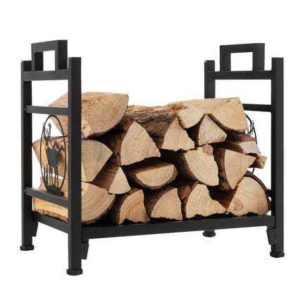 Firewood rack Metal firewood stand with handles & adjustable foot pads 46 x 34 x 45 cm Black