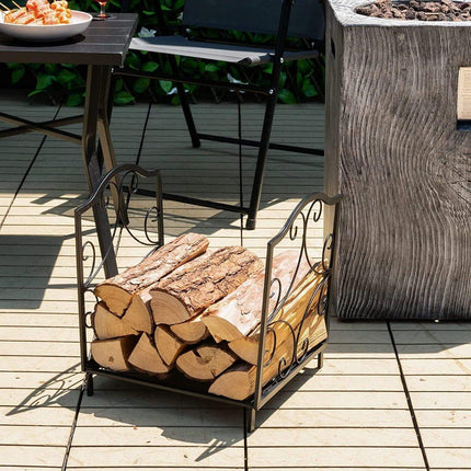 Stojan na dřevo, kovový stojan na dřevo s nosností až 60kg, 37 x 32 x 39.5 cm černý