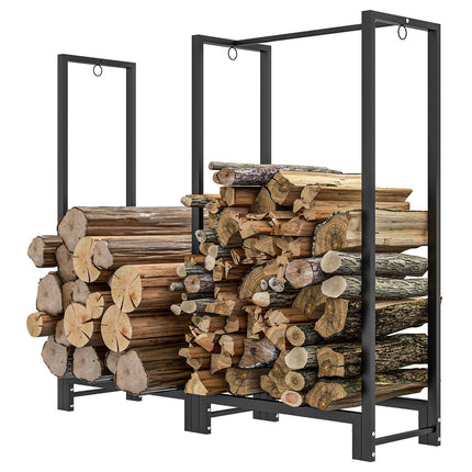 Stojan na dřevo, dvě sekce, rám z nerezové oceli, až 200 kg, 123 x 32 x 115 cm, černý