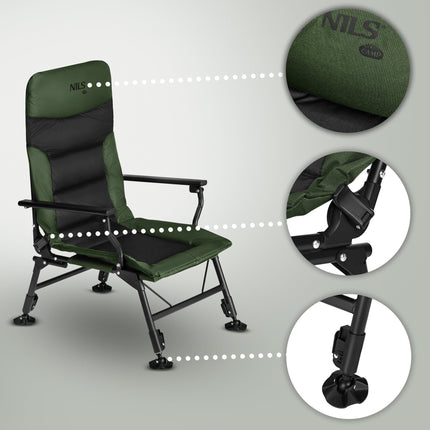 Fishing Chair With Reclining Backrest, 180 kg Steel Frame