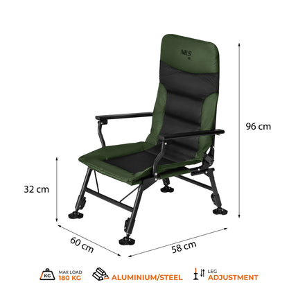 Fishing Chair With Reclining Backrest, 180 kg Steel Frame