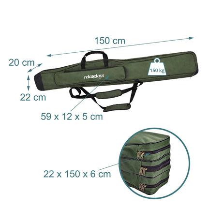 Pouzdro na rybářské pruty, 5 přihrádek, zelené, 150 cm