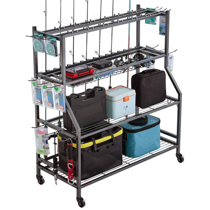 Fishing Rod Holder Cart, 15-Rod Rack With Wheels
