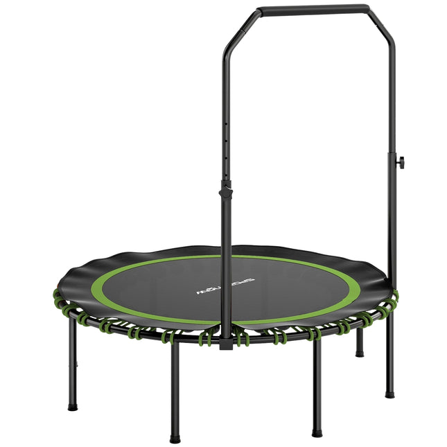 Fitness trampolína s nastavitelným madlem, do interiéru i exteriéru, zelená