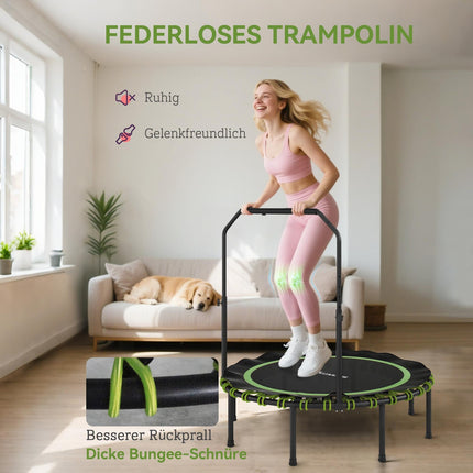Fitness Trampoline with Adjustable Handle, Indoor/Outdoor, Green