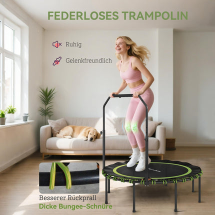 Fitness trampolína s nastavitelným madlem, do interiéru i exteriéru, zelená