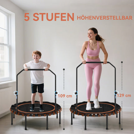 Fitness Trampoline with Adjustable Handle, Indoor/Outdoor, Steel/Plastic, Orange