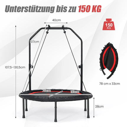 Fitness trampolína s nastavitelným madlem a odporovými gumami