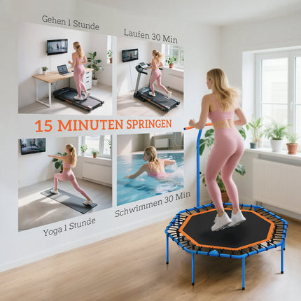 Fitness Trampoline with Adjustable Handle, Steel, Indoor Use