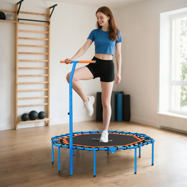Fitness trampolína s nastavitelným madlem, ocel, do interiéru