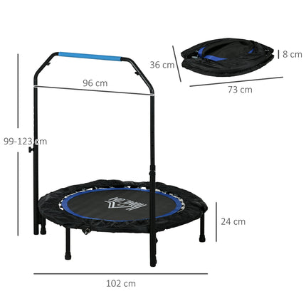 Skládací fitness trampolína, 100 kg, nastavitelné madlo, LCD