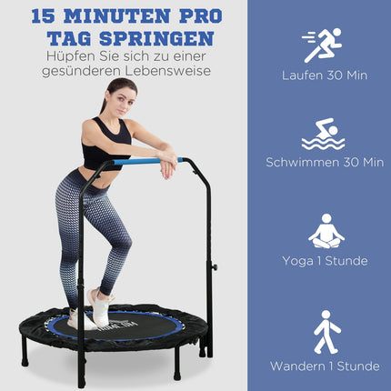 Skládací fitness trampolína, 100 kg, nastavitelné madlo, LCD