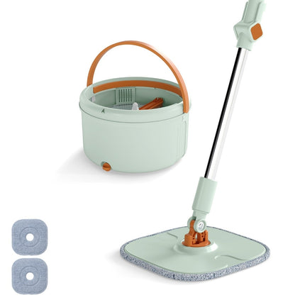 Plochý mop s kbelíkem, 4L, otáčení 360, zelený
