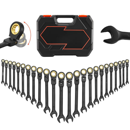 Flex-Head Ratcheting Wrench Set, 24-Piece SAE Metric, 72-Tooth