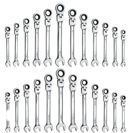Flex-Head Ratcheting Wrench Set, 24-Piece SAE/Metric