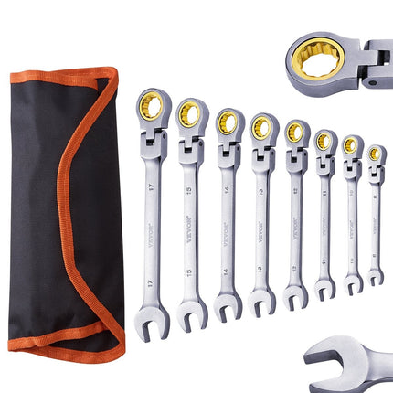 Flex-Head Ratcheting Wrench Set, 8-Piece Metric 8-17mm