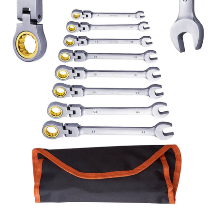 Flex-Head Ratcheting Wrench Set, 8-Piece Metric 8-17mm