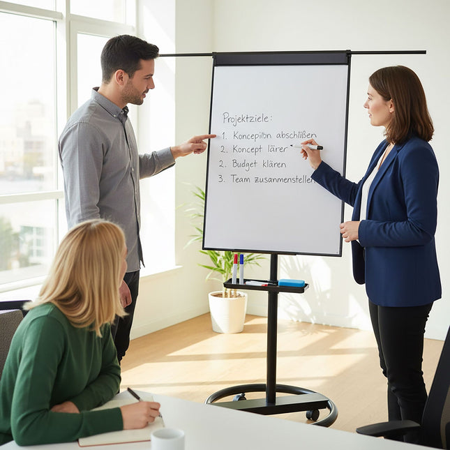 Flipchart whiteboard, magnetisch, 100x70 cm, met verrijdbare standaard