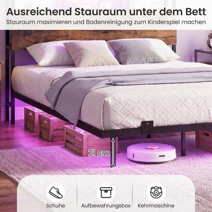 Levitující postel s LED osvětlením, úložným čelem a USB porty