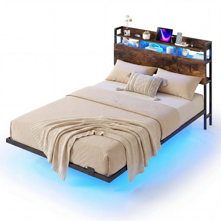 Levitující postel s LED osvětlením, úložným čelem a USB porty